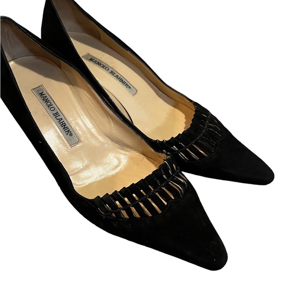 Manolo Blahnik | Shoes | Manolo Blahnik Black Suede Kitten Heels 37 ...